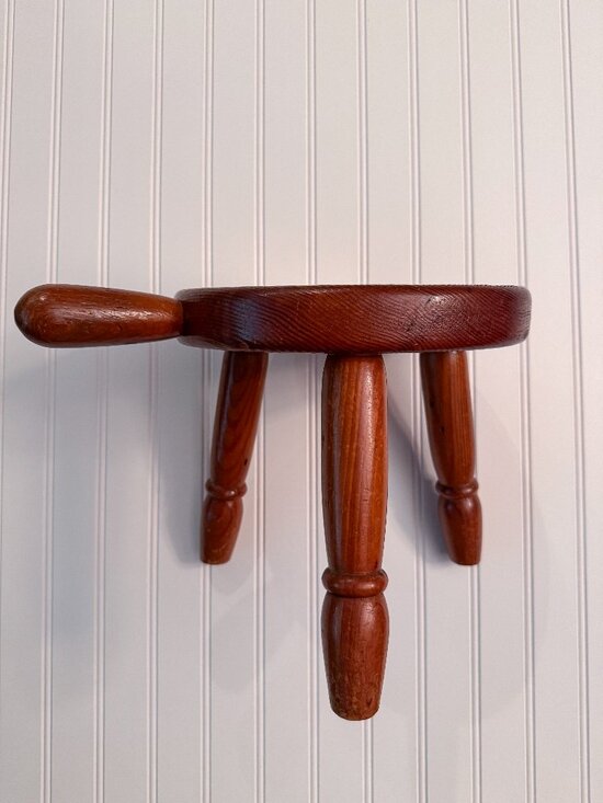 Vintage Other - Vintage Wooden Milk Stool | Three-Legged Farmhouse Stool with Handle